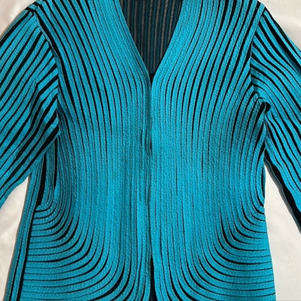 Sculptural Blue Ribbed Cardigan Sweater
